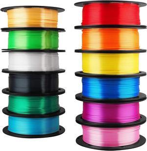 12 in 1 Bright Shine 3D Printer Silk PLA Filament Bundle, Most Popular Colors Pack, 1.75mm 500g per Spool, 12 Spools Pack, Total 6kgs Material with One Bottle of 3D Printer Stick