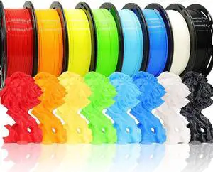 1.75mm 8 Spools Popular Colors 3D Printer PLA Filament Bundle Pack: Black White Red Blue Yellow Orange Limegreen SkyBlue, Each Spool 250g, Widely Compatible, Total 2Kg 3D Printing Filament