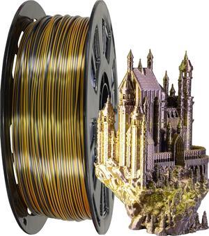 Bicolor Double Colors Silk Metallic Gold Black PLA Coextrusion Filament, 1.75mm 2 Colors in 1 Printing 2 Colored Silk PLA, Widely Fit for 3D Printer, 2.2lbs/1kg Dual Color Material