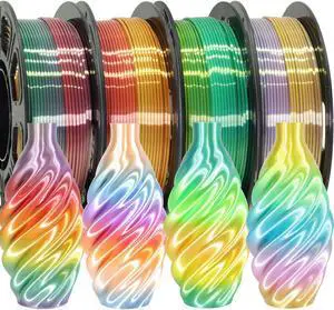 1.75mm Silk Shiny 4 Types Rainbow Multi Colored Fast Color Change PLA 4 in 1 3D Printer Filament Bundle: 4 Types Multi Colored Silk PLA, 250g/Spool, 4 Spools 3D Printing Filament