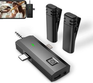 Wireless Lavalier Microphone for iPhone Android - 2.4G Dual Lapel Microphones Plug-Play Noise Reduction for Video Recording Podcast Vlog YouTube TikTok Cordless Mic for Camera Laptop- 2 Pack