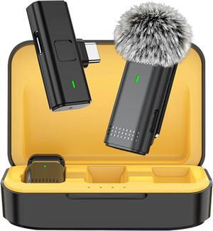 2 Pack Wireless Lavalier Microphones for iPhone 15 Android with Charging Case USB C Wireless Microphone for iPhone 15 Pro Laptop Tablet Mini Mics for Interview