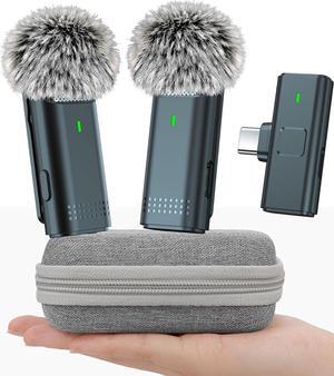 2 Pack Wireless Microphone for iPhone USB C Lav Mic for iPhone 15 Android Phone Video Recording Noise Cancelling Lapel Lavalier Microphone Live Stream Podcast