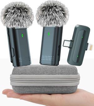 2 Pack Wireless Microphone for iPhone USB C Lav Mic for iPhone 15 Android Phone Video Recording Noise Cancelling Lapel Lavalier Microphone Live Stream Podcast (USB C & Lightning Plug)