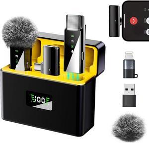 Wireless Lavalier Microphone for iPhone 15/14/13 & Android, 3-in-1 Mini Microphone with Metal Charging Case, Noise Reduction, 164FT Transmission, Lapel Mic for Video Recording YouTube Tiktok Vlog