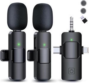 Professional Wireless Lavalier Lapel Microphone for iPhone - Android Phone/Camera/Computer/Laptop, Dual Lapel Mic with USB-C/3.5mm/USB Plug for Video Recording, Vlog, Auto Sync and Noise Reduction