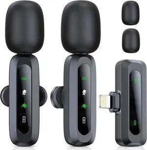 Wireless Lavalier Microphone for iPhone iPad, 2pcs Mini Microphone Plug-Play for Video Recording, Clip on Lapel Mics for Interview, Podcast, Tiktok, Vlog, YouTube