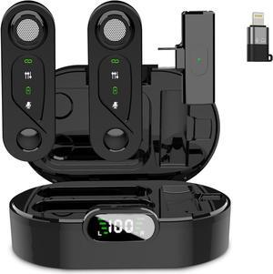 2 Pcs Wireless Lavalier Microphone for iPhone iPad Android-Mini Microphone-Charging Case-Lightning/USB-C-48KHz 24Bit-65ft Range-Noise Reduction-7H Battery-Record Interview Video Vlog YouTube TikTok