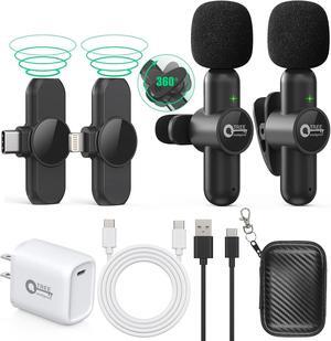 Wireless Lavalier Microphone for iPhone ipad Android,Wireless Lapel clip on microphone(2 Microphones with 2 Receivers) Plug-Play Auto-Sync for Facebook,YouTube,Video Vlog Recording,TikTok