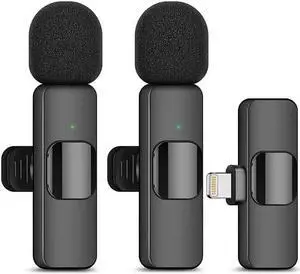 2 Pack Wireless Lavalier Microphone for iPhone iPad, Lapel Mics Plug-Play 2.4G Ultra-Low Delay Built-in Noise Reduction Chip 8H Working Time for Video Recording Interview Podcast Vlog YouTube
