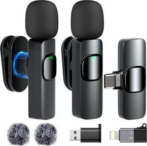 Wireless Lavalier Microphone Lapel Mics, 2 Pack 3-in-1 Mini Cordless Small Clip Microphone, Magnetic 360°Adjustable Microphone Noise Canceling