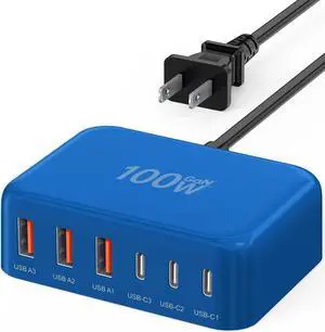 USB C Fast Charger 100W GaN 6 Port Type USB C Charging Station Hub Block USB C Wall Charger Power Strip Adapter Plug Cube Brick 3 USB C 3 USB A for iPad iPhone 15 14 13 12 11 Pro Max Pixel Note Galaxy