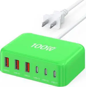 USB C Fast Charger 100W GaN 6 Port Type USB C Charging Station Hub Block USB C Wall Charger Power Strip Adapter Plug Cube Brick 3 USB C 3 USB A for iPad iPhone 15 14 13 12 11 Pro Max Pixel Note Galaxy