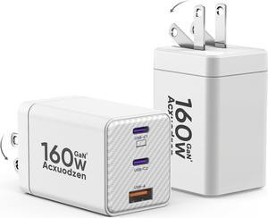 [2 Pack] USB C Charger Block 160W 2 Pack GaN Fast Charger Foldable Type C Laptop Compatible with MacBook Pro/Air, iPad Pro/Air, iPhone 15 Pro Max/15 Plus/15 Pro/15/14/13, Galaxy S23/S2 (White)