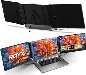 Laptop Screen Extender Triple Monitor - 14" Portable Monitor FHD 1080P Tri-screen Attachment Extended for Laptop Extra Screen Compatible with Windows Mac Dex Chrome Travel Work Fits 13-17" Laptops