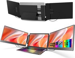Triple Laptop Screen Extender Portable Monitor: 14" FHD 1080P IPS Triple Screen Laptop Monitor Extender for 13-16.5" Laptop Plug and Play Triple Portable Monitor For Laptop/MAC/Wins/Android/Linux