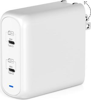 130W USB C Charger Block,  2 Port Foldable Compact 65W GaN Wall Charger for MacBook Pro/Air, iPhone 15/14, iPad Pro/Air, Galaxy S23/S22, Motorola