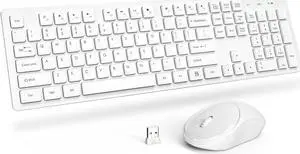 Wireless Keyboard and Mouse, Trueque Silent 2.4GHz Cordless Full Size USB Mouse Combo, Long Battery Life, Lag-Free for Computer, Laptop, PC, Windows, Mac, Chrome OS (White)