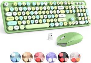Wireless Keyboard and Mouse Combo, Retro Green 2.4GHz Full Size Colorful Keyboards with Round Keycaps, Cute Wireless Mouse for Laptop, PC, Chromebook, Smart TV, Computer, Windows