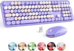 Wireless Keyboard and Mouse Combo Purple Colorful Full Size Round Key Typewriter Keyboards, 2.4G USB Keyboard Mice with 2-1 Nano Dongle for Computer Laptop PC Desktop Chromebook Smart TV