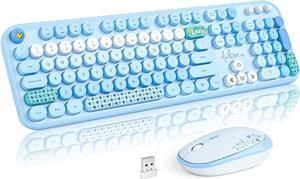 Wireless Keyboard and Mouse Combo, Cute Retro Typewriter Keyboard and Silent Mouse, 2.4GHz Full Size Computer Keyboard Wireless Mouse Set for PC, Laptop, Desktop, Windows