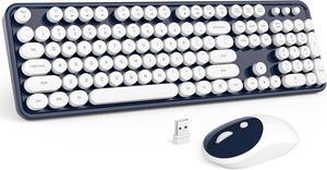 Wireless Keyboard and Mouse Combo, Dark Blue 2.4G Full Size Keyboard, Round Key Typewriter Keyboards and Cute Mice with 2 in 1 USB Dongle, for PC Laptop Chromebook Smart TV