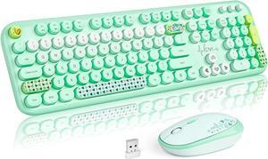 Wireless Keyboard and Mouse Combo, Cute Retro Typewriter Keyboard and Silent Mouse, 2.4GHz Full Size Computer Keyboard Wireless Mouse Set for PC, Laptop, Desktop, Windows
