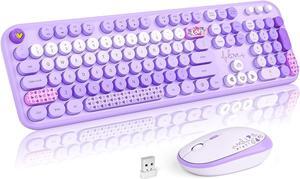 Wireless Keyboard and Mouse Combo, Cute Retro Typewriter Keyboard and Silent Mouse, 2.4GHz Full Size Computer Keyboard Wireless Mouse Set for PC, Laptop, Desktop, Windows