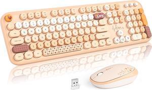 Wireless Keyboard and Mouse Combo, Cute Retro Typewriter Keyboard and Silent Mouse, 2.4GHz Full Size Computer Keyboard Wireless Mouse Set for PC, Laptop, Desktop, Windows