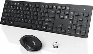 Wireless Keyboard and Mouse, USB Computer Keyboard with Silent Keys, Long Battery Life, 2.4GHz Full-Size Lag-Free Cordless Combo for PC Laptops Windows Mac Chrome OS (Black)