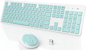 Wireless Keyboard and Mouse, Full-Size Wireless Mouse and Keyboard Combo, 2.4GHz Silent USB Wireless Keyboard Mouse Combo for PC Desktops Computer, Laptops, Windows (Mint Green and White)