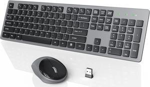 Wireless Keyboard and Mouse, Full-Size Wireless Mouse and Keyboard Combo, 2.4GHz Silent USB Wireless Keyboard Mouse Combo for PC Desktops Computer, Laptops, Windows (Black and Grey)
