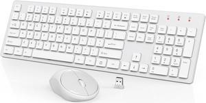 Wireless Keyboard and Mouse, USB Computer Keyboard with Silent Keys, Long Battery Life, 2.4GHz Full-Size Lag-Free Cordless Combo for PC Laptops Windows Mac Chrome OS (Ivory White)