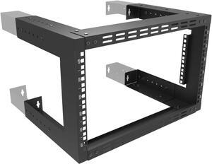 6U Wall Mount Rack- 19 Inch Vented Server Rack Open Frame Bracket for AV, IT, Networking Equipments 13"-18" Adjustable Depth Black (6UVented)