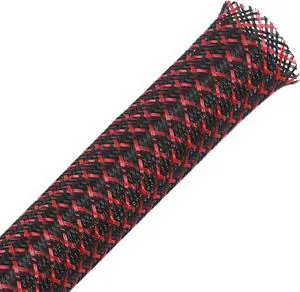 100ft - 3/8 inch Cable Sleeve PET Expandable Braided Sleeving  Black Red