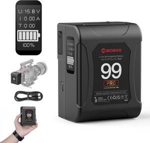 V Mount Battery, Power 99 Pro V-Lock Portable Battery 99Wh/6875mAh with D-TAP/USB-C/A Output, Premier OLED with Time Display for BMPCC Camcorder, Mini-Batteries-V-Mount-Blackmagic
