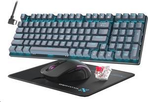 Mechanical Gaming Keyboard and Mouse, 98 Keys LED Backlit Keyboard with Gray Floating Keycap Red Switch, Ergonomic RGB Gaming Mouse with Mouse Pad Combo, Anti-Ghost Wired Keyboard for PC Laptop Gamer