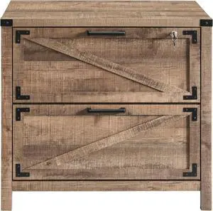 2 Drawer Farmhouse File Cabinet, Lateral Filing Cabinet for Home Office, Compatible Legal Letter A4 F4 Size,GRAY