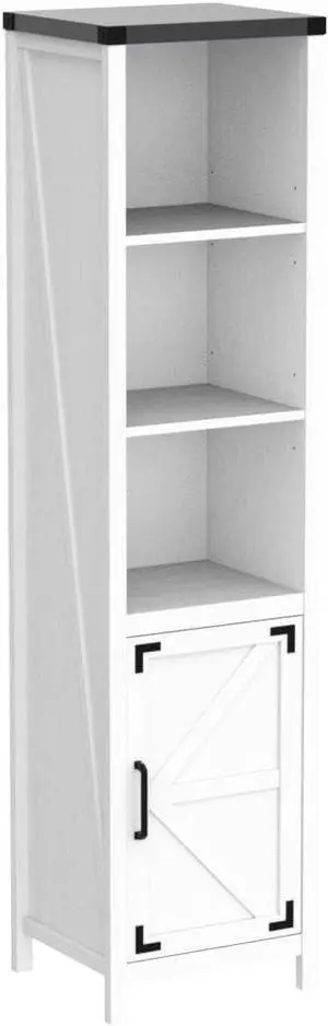 Narrow Storage Cabinet, 5 Shelf Bookshelf, Bookcace, Pantry Cabinet, Farmhouse Storage Cabinet with Doors and Adjustable Shelves for Living Room, Bedroom, Kitchen (White)