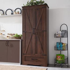 72" Tall Farmhouse Kitchen Pantry with Adjustable Shelves, Large Wood Storage Cabinet with Drawer & 2 Barn Doors, Versatile Storage for Dining Room, Bathroom, Living Room, Brown