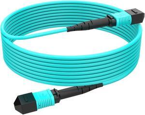 3ft/1m MPO to MPO Fiber Cable, 12 Cores, OM3 Multi-Mode, Type B, QSFP+ & QSFP28 Compatible, MTP Connector, GPON/EPON, Low Loss, LSZH Jacket, Aqua