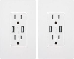 Outlet with USB High Speed Charger 4.2A Charging Capability,Duplex Receptacle 15 A, Tamper Resistant Wall socket USB Outlet,Child Proof Safety,Screwless Wall Plate,White (2 Pack)