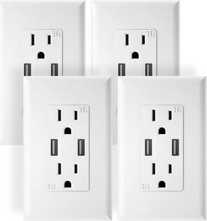 Outlet with USB High Speed Charger 4.8A Charging Capability,Duplex Receptacle 15 Amp, Tamper Resistant Wall socket USB Outlet,Child Proof Safety,Screwless Wall Plate,White (4 Pack)