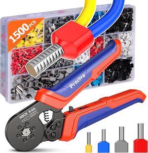 Ferrule Crimping Tool Kit, Upgrade Double & Single Ferrules Connectors of 1500PCS, Hexagonal Sawtooth Self-Adjustable Ratchet AWG23-10 (0.25-6mm²) Wire Terminals Crimper Kit