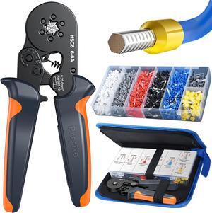 Ferrule Crimping Tool Kit with 1900PCS Wire Connectors, Hexagonal AWG23-10 Sawtooth Self-Adjustable Ratchet Wire Terminals Crimper Kit