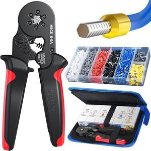 Ferrule Crimping Tool Kit with 1900PCS Wire Connectors, Hexagonal AWG23-10 Sawtooth Self-Adjustable Ratchet Wire Terminals Crimper Kit