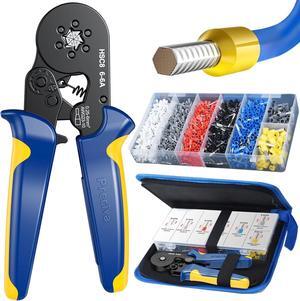 Ferrule Crimping Tool Kit with 1900PCS Wire Connectors, Hexagonal AWG23-10 Sawtooth Self-Adjustable Ratchet Wire Terminals Crimper Kit