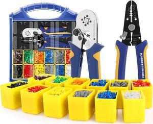Ferrule Crimping Tool Kit AWG 23-7 Wire Ferrules Crimper with 2500pcs Wire End Terminals AWG 22-7 and Wire Stripper
