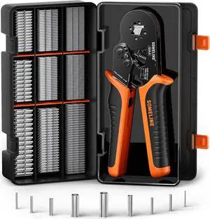 Non-Insulated Ferrule Crimping Tool Kit,Self-Adjusting Crimping Pliers for wire ferrules AWG 24-8,with 9 Sizes Non-Insulated Wire Ferrules,Square Crimping Pliers Crimp Connector Kit