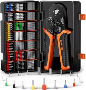 Ferrule Crimping Tool Kit, Self-Adjusting Pliers for Wire Ferrules AWG 24-8, With 18 Sizes Insulated and Non-insulated Wire Ferrules Terminals, Square Crimp Connector Assortment Kit